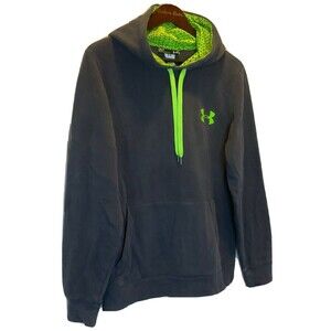 Under Armour Sz. S Gray Men Hooded Pullover Lime Green Long Sleeve Front Pocket